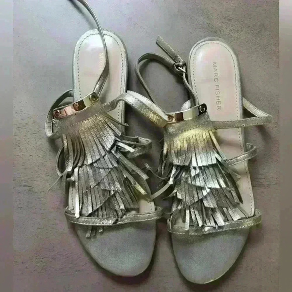 Marc Fisher Shoes - Marc Fisher Womens Candice Metallic Gold Fringe Strappy Buckle Sandal Size 8,5
